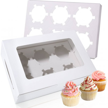 Cupcake Box blanc 6 trous par lot de 10