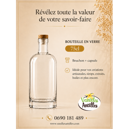 Bouteille 750ml en verre NEUVE + bouchon + capsule