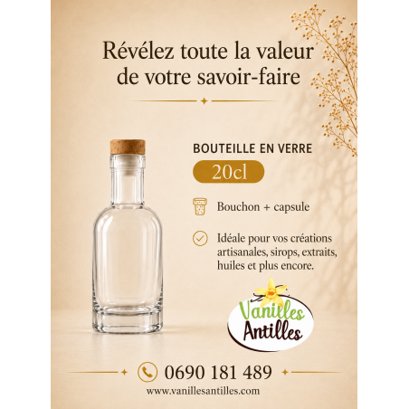 Bouteille 200ml en verre NEUVE + bouchon + capsule